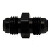 DeatschWerks 6AN Male Flare to 6AN Male Flare Coupler fitting in anodized matte black, showing smooth flare connections and durable finish.
