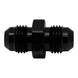 DeatschWerks 6AN Male Flare to 6AN Male Flare Coupler fitting in anodized matte black, showing smooth flare connections and durable finish.