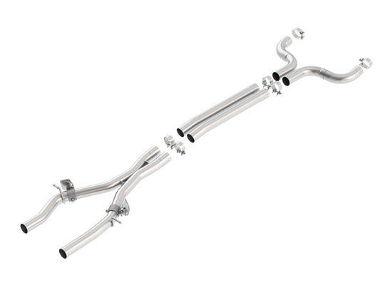 Borla X-Pipe with mid pipes and AFM valves for 2016 Camaro SS 6.2L V8 engine, showing the stainless steel exhaust components.