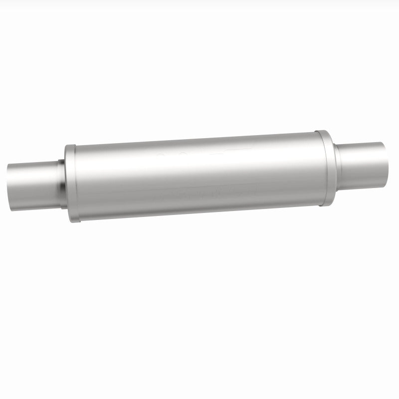 MagnaFlow Mag SS muffler with 14x4x4 inch dimensions and dual inlet/outlet pipes, stainless steel construction, automotive exhaust part