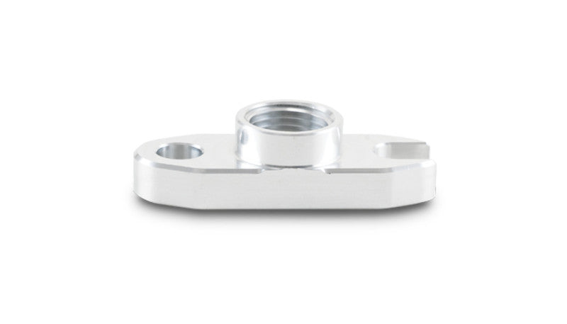 Vibrant oil drain flange for T3, T4, T04 turbochargers, engine gasket component, metallic finish, with bolt holes for installation.