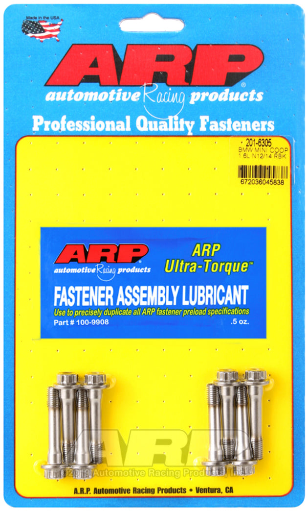 ARP Mini N12/N14 1.6L rod bolt kit with high-strength bolts for engine rebuilding, featuring durable, precision-machined components.