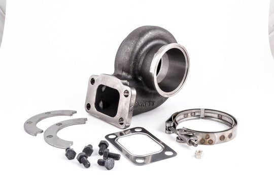 Garrett GT35R turbine housing kit with T3/V-Band flange, 0.82 A/R, Ni-Resist material, showing the turbine housing and flange details.