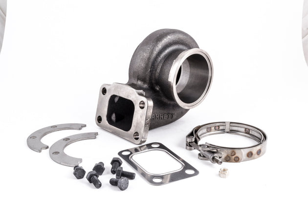 Garrett GT35R turbine housing kit with T3 / V-Band, 0.82 A/R, Ni-Resist material, showing the turbine housing components.