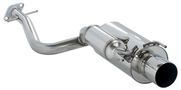 HKS SILENT Hi-Power SXE10 catback exhaust system installed on a vehicle, showcasing the muffler and piping details.