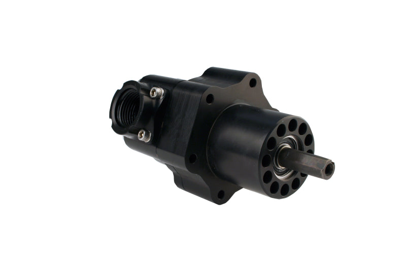 Aeromotive Atomic belt drive fuel pump with metallic body and wiring for high-performance vehicle fuel systems.