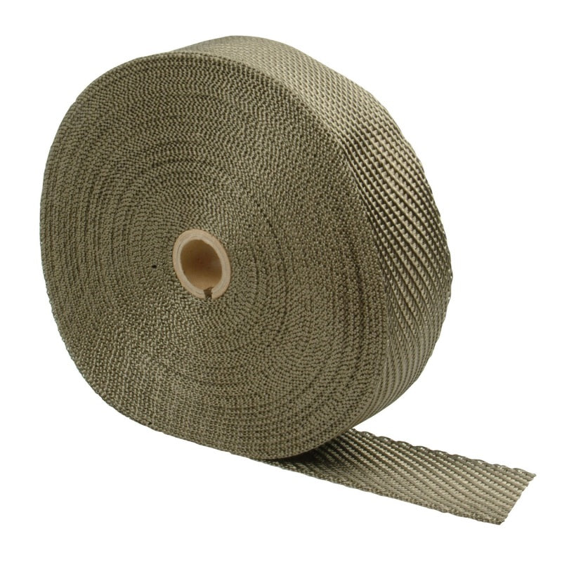 DEI Titanium Exhaust Wrap 1in x 100ft, heat-resistant wrap for automotive exhaust systems, shown in a close-up image