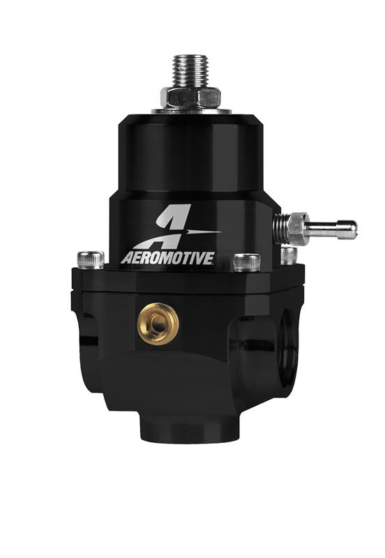Aeromotive adjustable fuel pressure regulator with 3-15 PSI range, .313 valve, dual -08 inlets and -08 return line.
