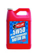 Red Line 5W50 motor oil gallon container with a red and black label, shown on a plain background.