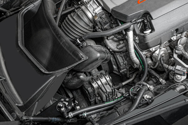 Radium Engineering Chevrolet Corvette LT1 PCV fluid lock catch can kit with oil catch cans and hoses for engine ventilation.