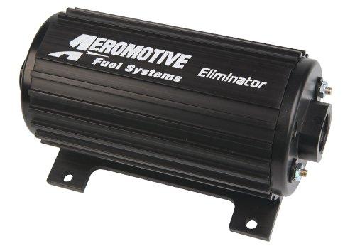 Aeromotive Eliminator-Series fuel pump for EFI or carb applications, showing the compact pump with mounting hardware and connectors.