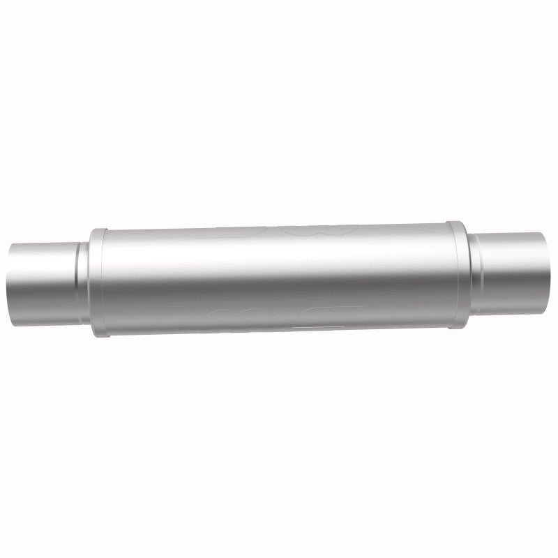 MagnaFlow Mag SS muffler with 3-inch inlet and 14x4x4-inch dimensions, showcasing the stainless steel construction and brand logo.