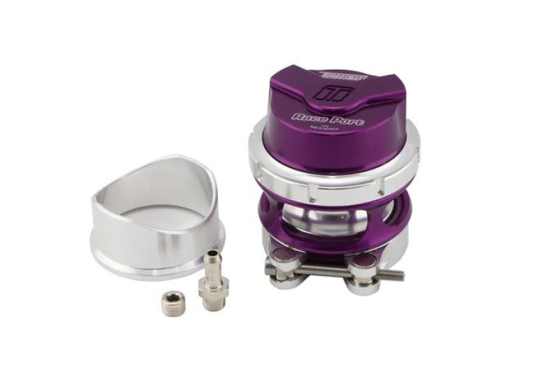 Turbosmart RacePort Purple Gen V blow off valve with adjustable boost pressure, featuring a sleek purple finish and compact design.