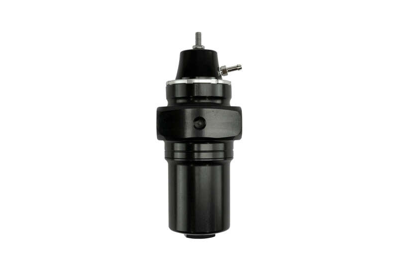 Turbosmart black canister style fuel filter with regulator, -10AN fittings, designed for automotive fuel system filtration.