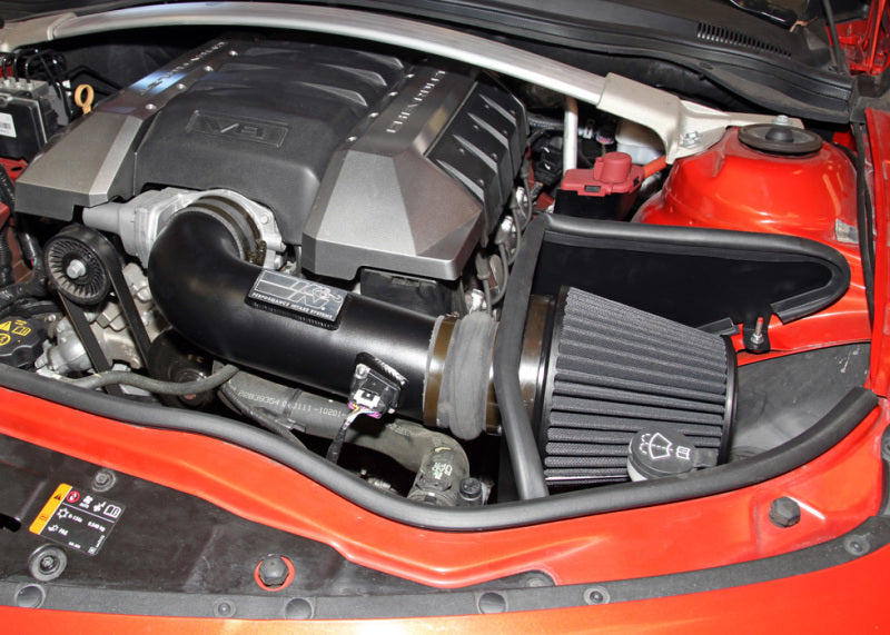K&N Chevrolet Camaro 6.2L V8 black cold air intake kit with filter and intake tube for improved engine performance.
