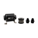 DeatschWerks stainless steel 8AN 10 micron universal inline fuel filter housing kit with mounting bracket and fittings.