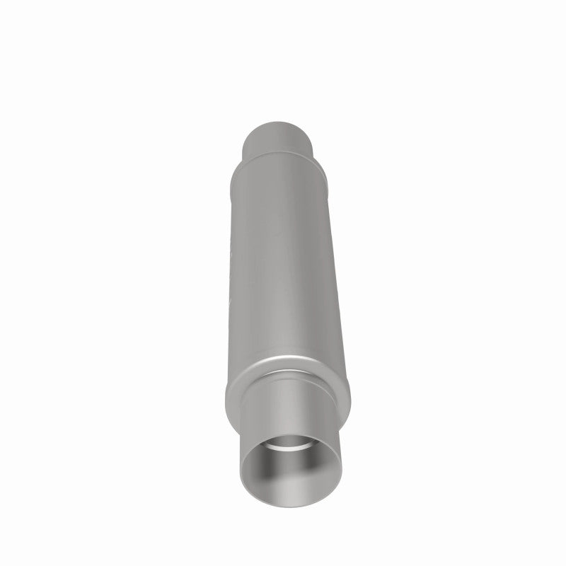 MagnaFlow Mag SS muffler with 3-inch inlet and 14x4x4-inch dimensions, showing polished stainless steel exterior