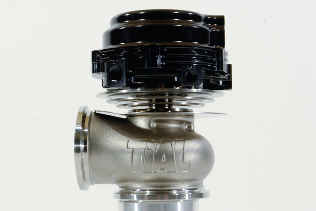 Black TiAL Sport MVR 44mm wastegate with clamps, featuring all springs, designed for high-performance turbo boost control.