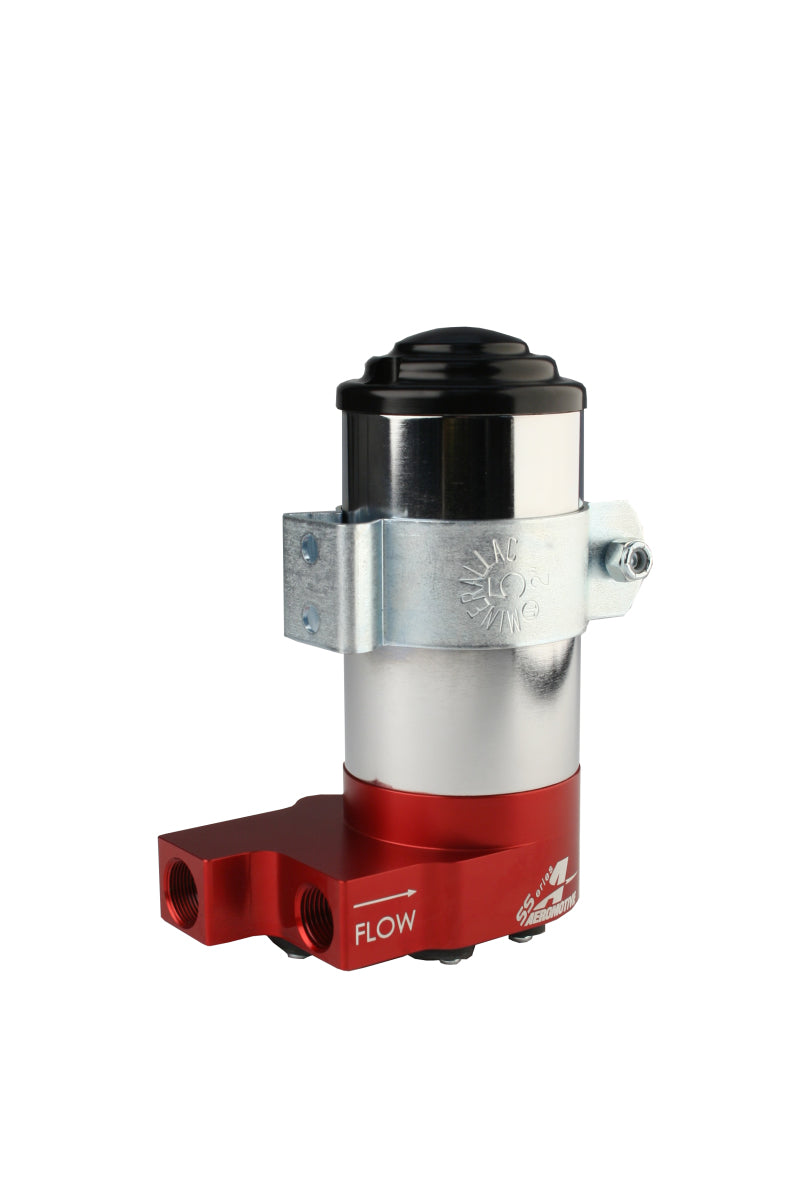 Aeromotive SS Series Billet carbureted fuel pump with 3/8 inch NPT ports, designed for high-performance automotive applications.