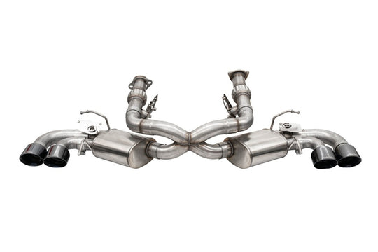 CORSA Performance Corsa 20-25 Corvette C8 cat-back exhaust system with 3-inch valved pipes and 4.5-inch black quad tips.