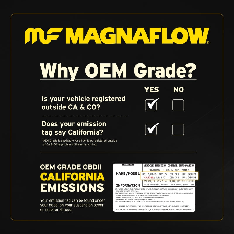 MagnaFlow direct fit catalytic converter for 2015 GMC Yukon XL V8 6.2L, showing the metal housing and inlet/outlet ports.