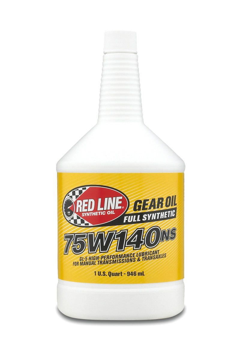 Red Line 75W140NS gear oil quart bottle, high-performance gear lubricant for automotive differentials and transmissions.