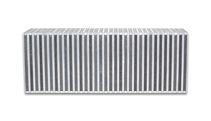 Vibrant intercooler core measuring 6x11.8x3 inches, with vibrant fins and metal end tanks for efficient turbocharged engine cooling.