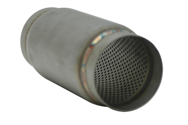 Vibrant SS Race Muffler with 5-inch inlet and outlet, 5-inch length, stainless steel construction, designed for high-performance exhaust systems.