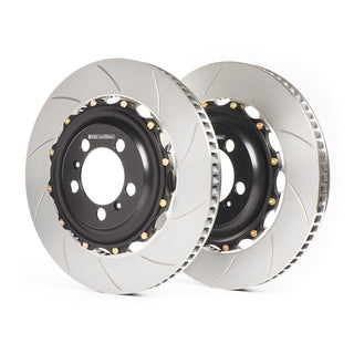 GiroDisc slotted front brake rotors for Porsche 718 Cayman GT4 RS (982), designed for high-performance braking.