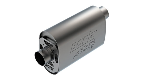 Borla CrateMuffler LS3 ATAK 3-inch offset/center oval muffler with 14x4.35x9.10 inches design for performance exhaust systems.