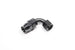 Radium Engineering -8AN black PTFE hose end fitting with 90-degree angle, designed for high-performance fuel and fluid connections.