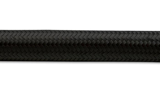 Vibrant -20 AN black nylon braided flex hose, 2-foot roll, durable automotive fluid transfer hose with braided exterior.
