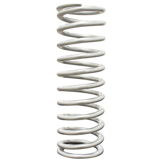 QA1 high travel coilover spring, 14-inch length, 2.5-inch ID, 110 lbs/in, silver powder coated for durability.