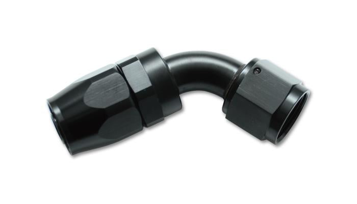 Vibrant -10AN 60-degree elbow hose end fitting with black finish, designed for high-performance automotive or fluid transfer applications.