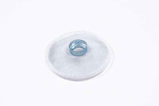 Radium Engineering 19mm fuel pump inlet filter sock showing mesh filter and fitting for automotive fuel system.
