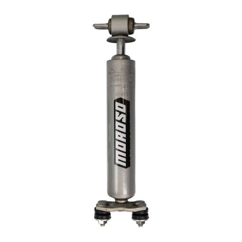 Moroso 64-70 Ford Mustang 3-way adjustable front drag shock absorber mounted on a suspension system.