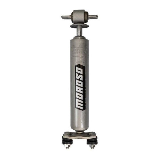 Moroso 64-70 Ford Mustang 3-way adjustable front drag shock absorber mounted on a suspension system.