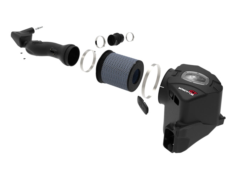 aFe Momentum GT Pro 5R cold air intake system installed in a 2019-2021 GM truck with a 4.3L V6 engine, showing the intake components.