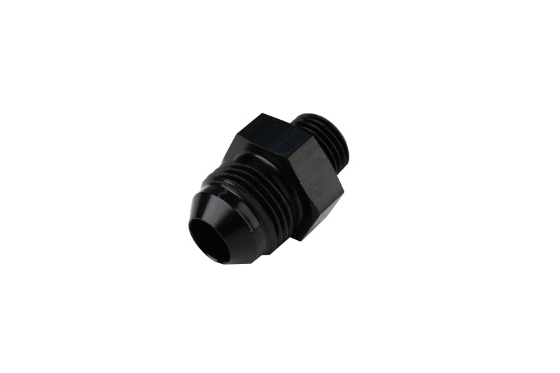 Aeromotive AN-6 to AN-8 flare union fitting for fuel and oil lines, made of durable metal with threaded ends.