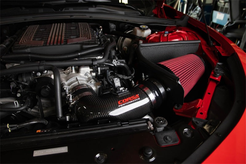 CORSA Performance Corsa 2017-23 Chevrolet Camaro ZL1 carbon fiber cold air intake with DryTech 3D no oil filtration system.