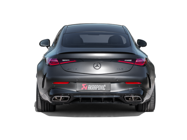 Akrapovic titanium slip-on exhaust muffler for Mercedes-Benz CLE 53 4MATIC Cabriolet C236 A236, showcasing the sleek titanium finish.