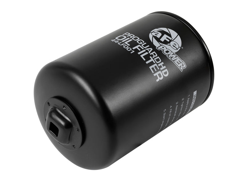aFe ProGuard D2 Oil Filters for 2001-2017 GM V8-6.6L Diesel trucks, set of four, shown in image.