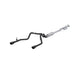 MBRP aluminum 3-inch black cat-back exhaust on Chevrolet Silverado 1500 and GMC Sierra 1500 trucks, showing the sleek exhaust system.