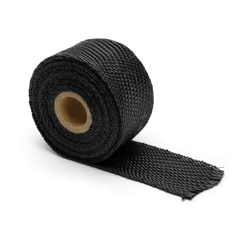 Black DEI Exhaust Wrap 2in x 15ft in titanium color, designed to insulate and protect automotive exhaust systems.