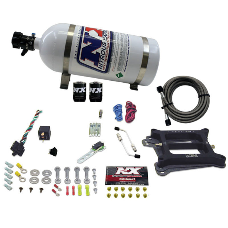 Nitrous Express 4150 4-BBL gasoline nitrous kit with 10lb bottle, designed for 50-300 HP performance upgrades.