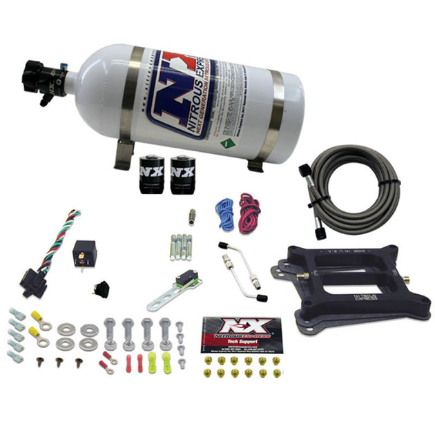 Nitrous Express 4150 4-BBL gasoline nitrous kit with 10lb bottle, designed for 50-300 HP performance upgrades.