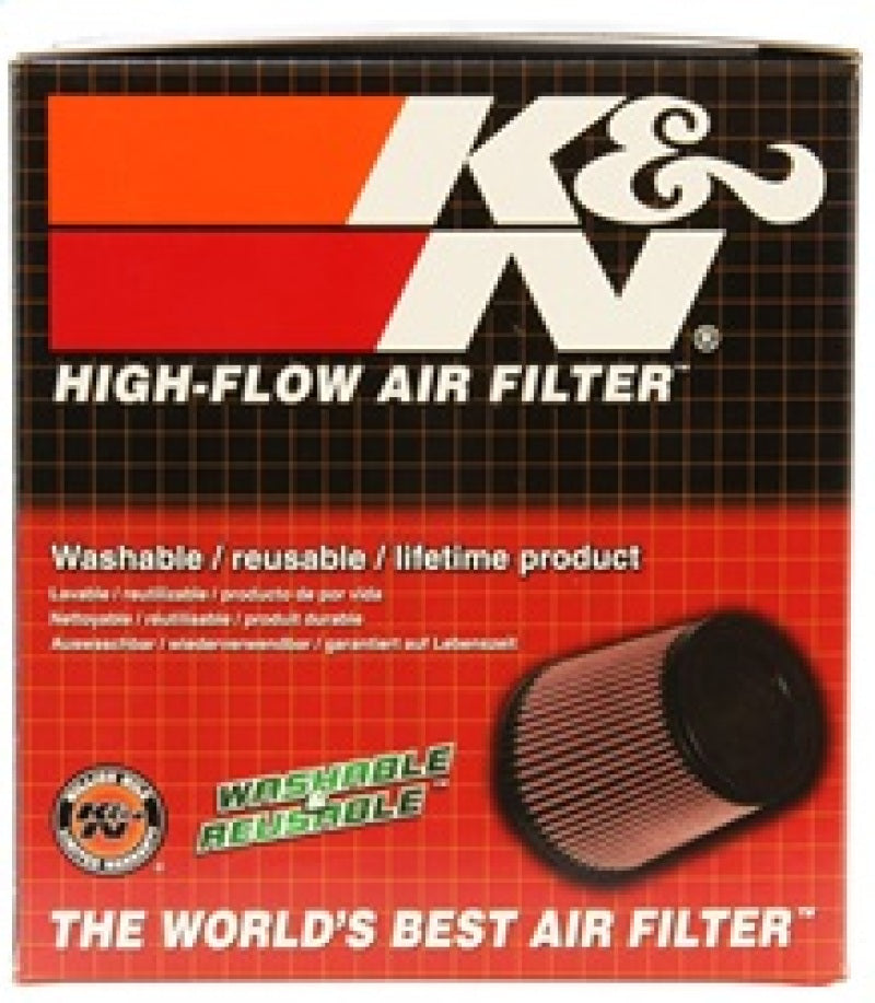 K&N Engineering universal 3-inch flange air filter with polished top, 6-inch base, 5 1/4-inch top, and 5-inch height for drop-in use