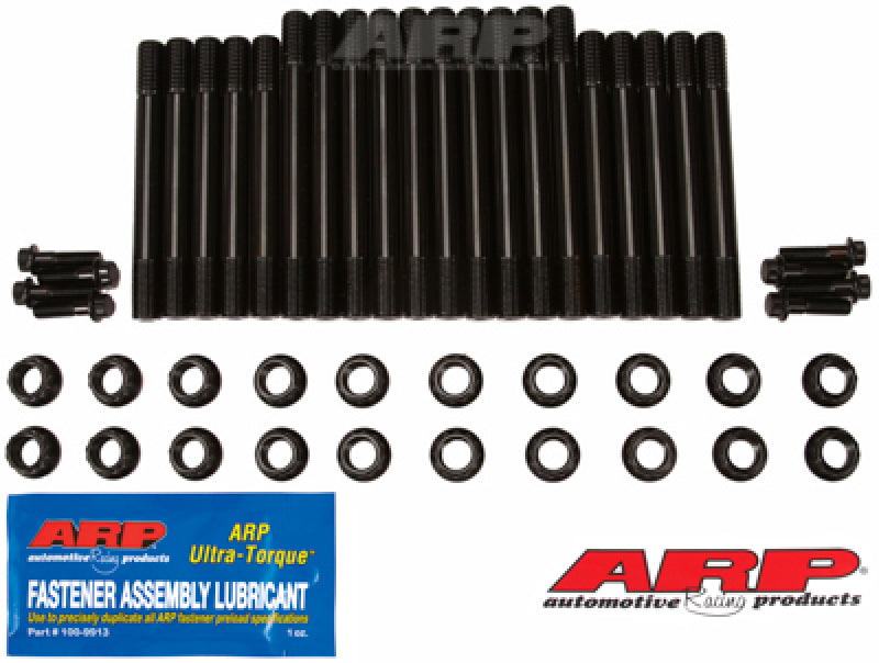ARP Ford 6.0L main stud and bolt kit with multiple steel studs and nuts for engine assembly, shown in the image.