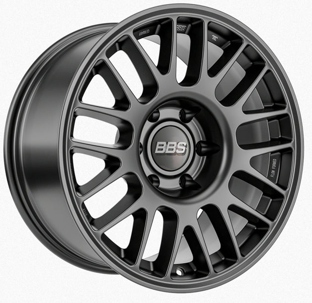 BBS TS-M 18x9 inch satin black cast wheel with 6x139.7 bolt pattern and 106.1mm center bore, featuring a sleek, modern design.
