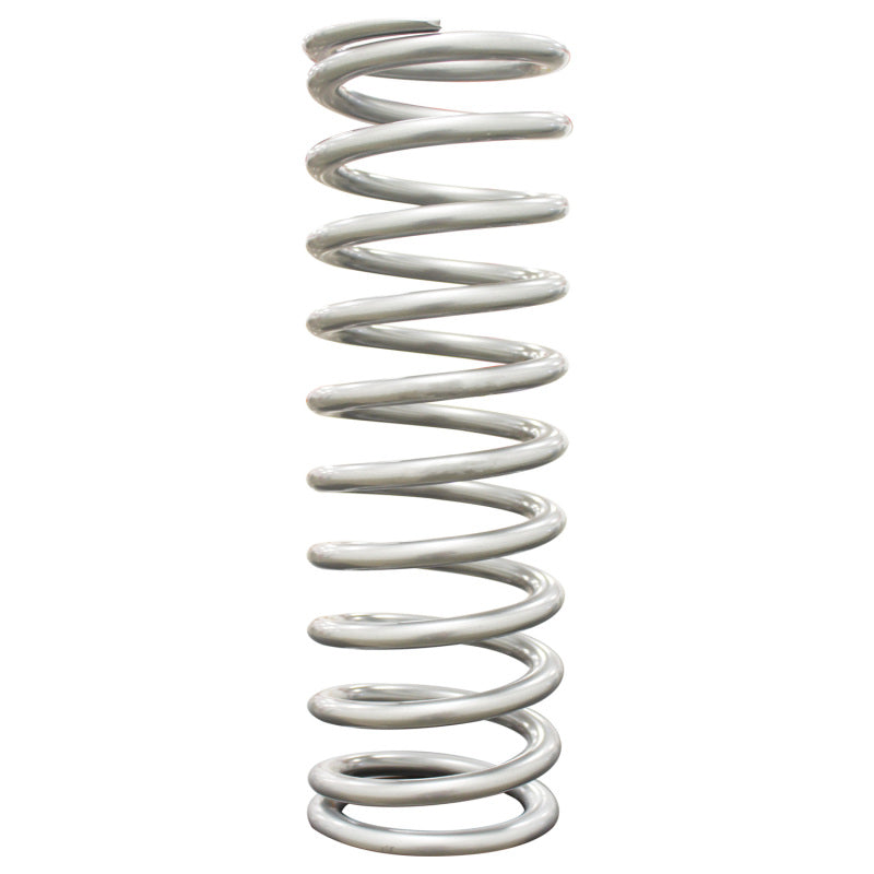 QA1 2-1/2 inch ID high travel coilover spring, 14 inches long, silver powder coated, rated 110 lbs/in for suspension use